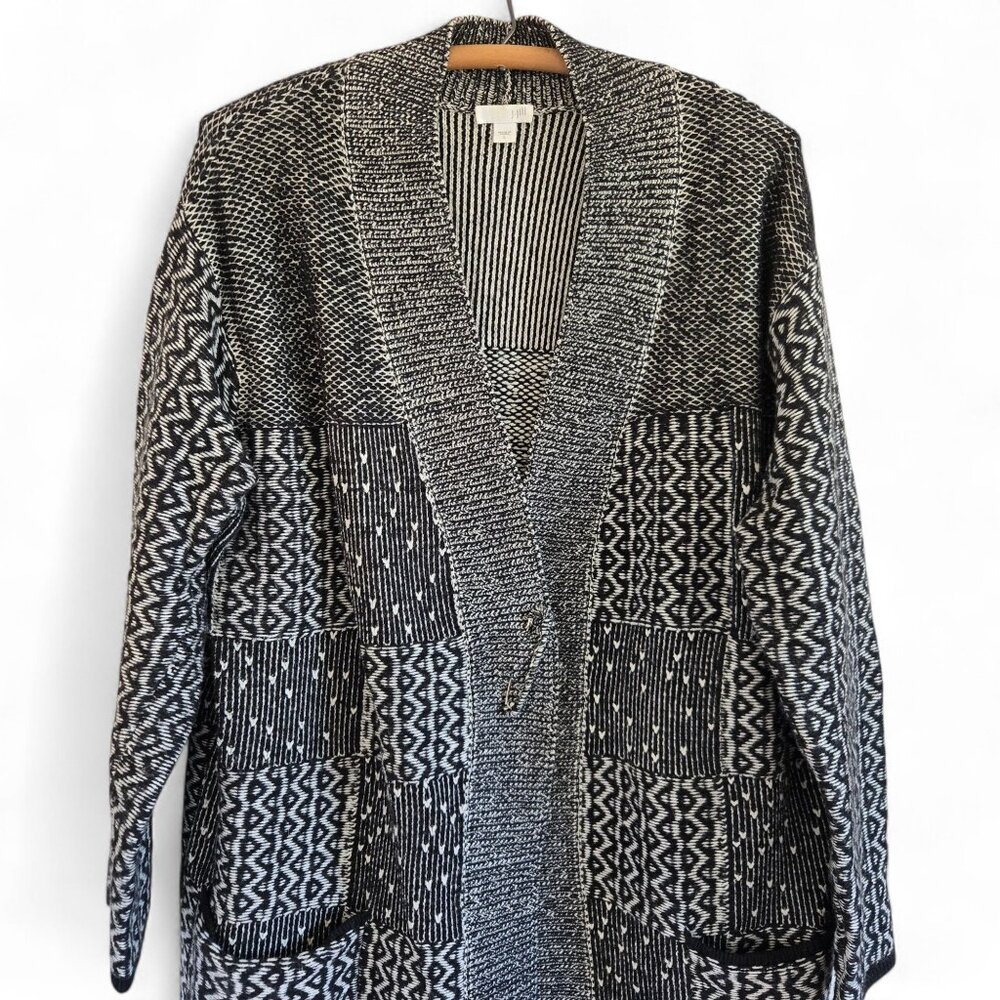 J. Jill Womens Black & White Patchwork Open Front Long Cardigan Sweater Large - Picture 6 of 15
